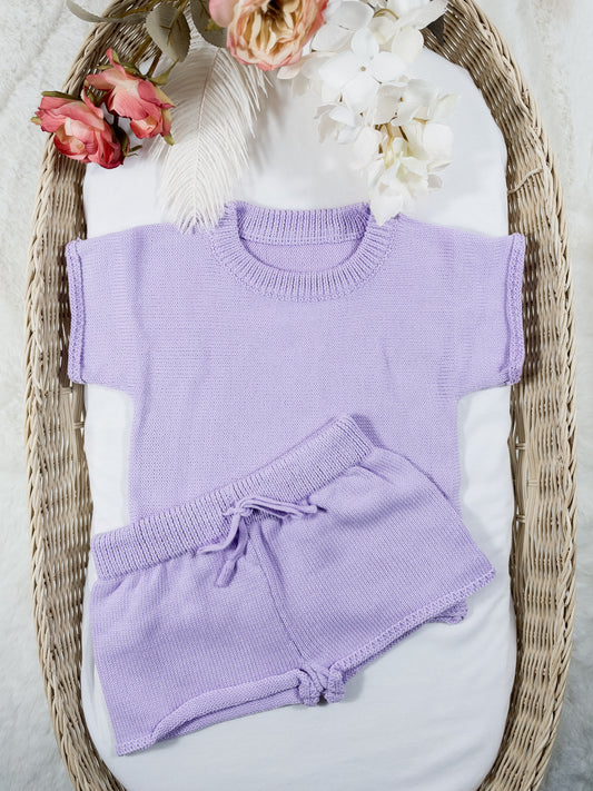 Summer Knit T-shirt & Shorts Set💜🩵
