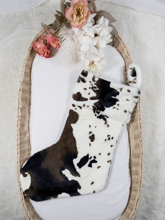 Cream cow print Christmas stocking