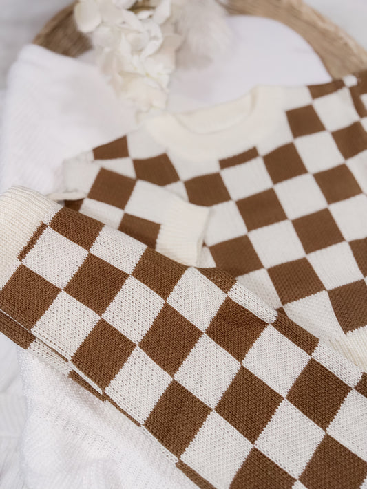 Little Wrangler Knit Set – Chocolate Check 🤠