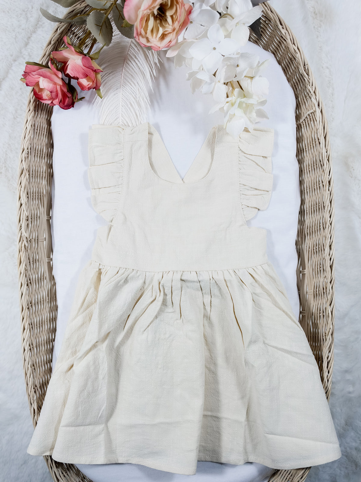 Yellow Cream Ruffle Dress 🤍