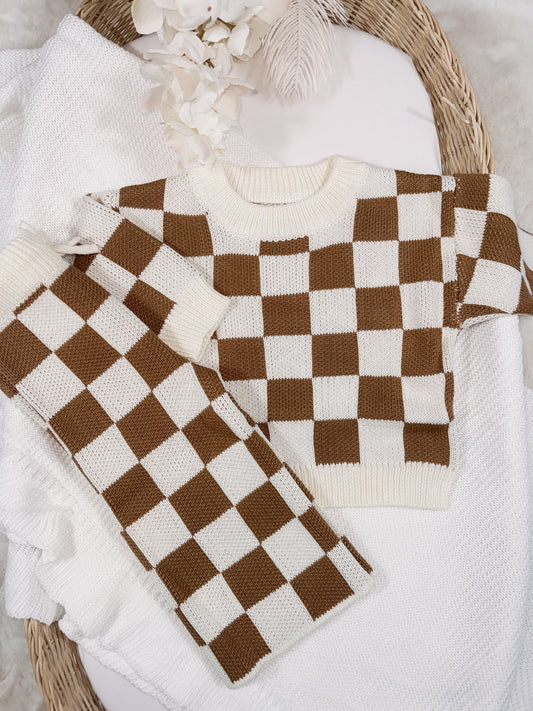 Little Wrangler Knit Set – Chocolate Check 🤠