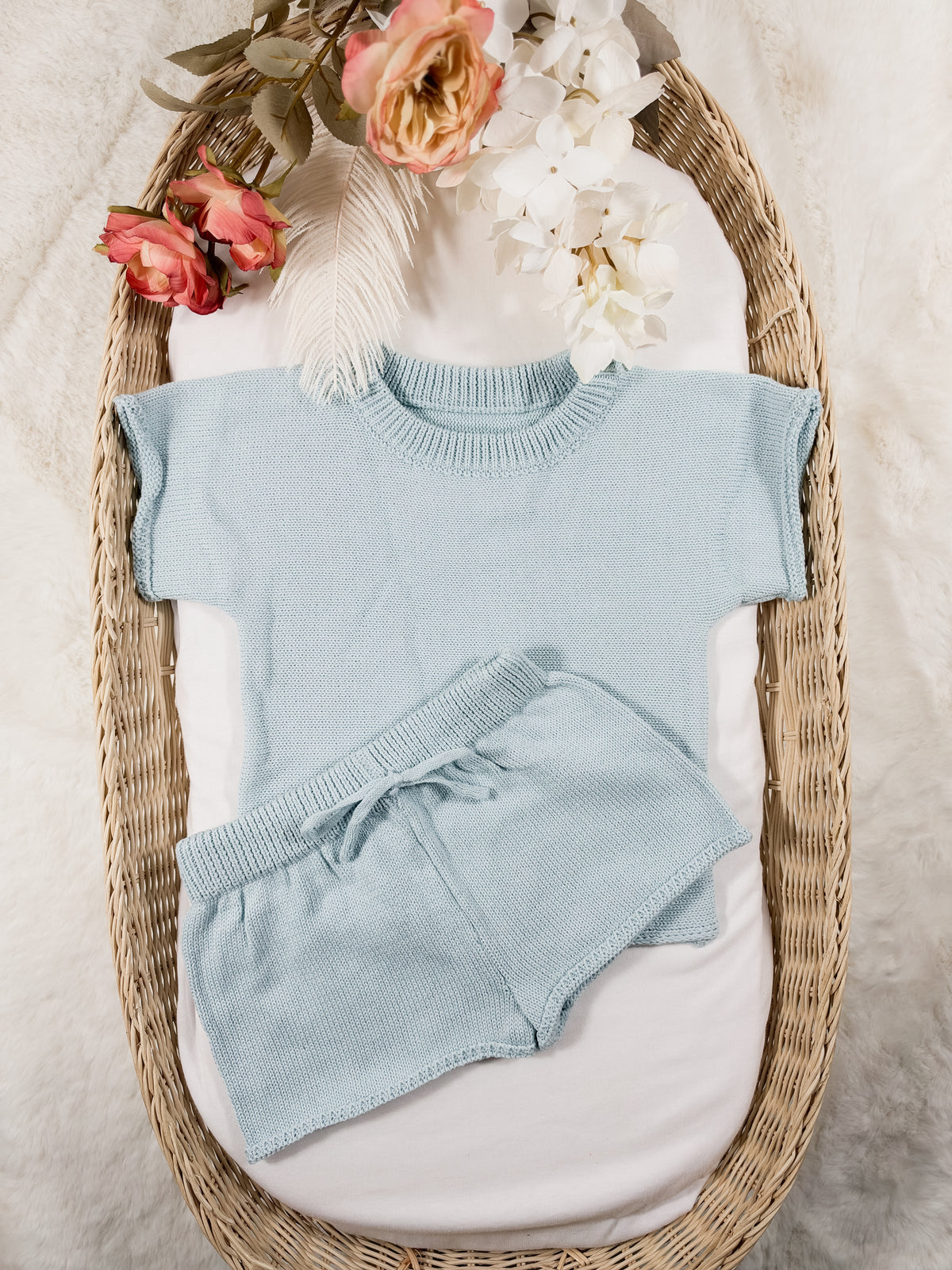 Summer Knit T-shirt & Shorts Set💜🩵