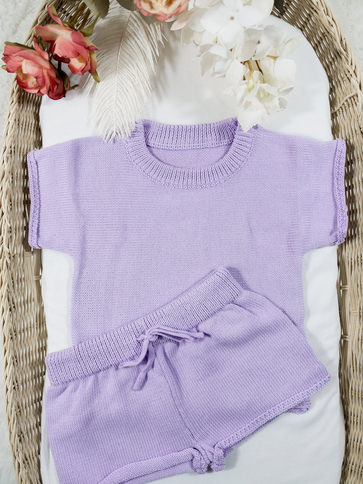 Summer Knit T-shirt & Shorts Set💜🩵