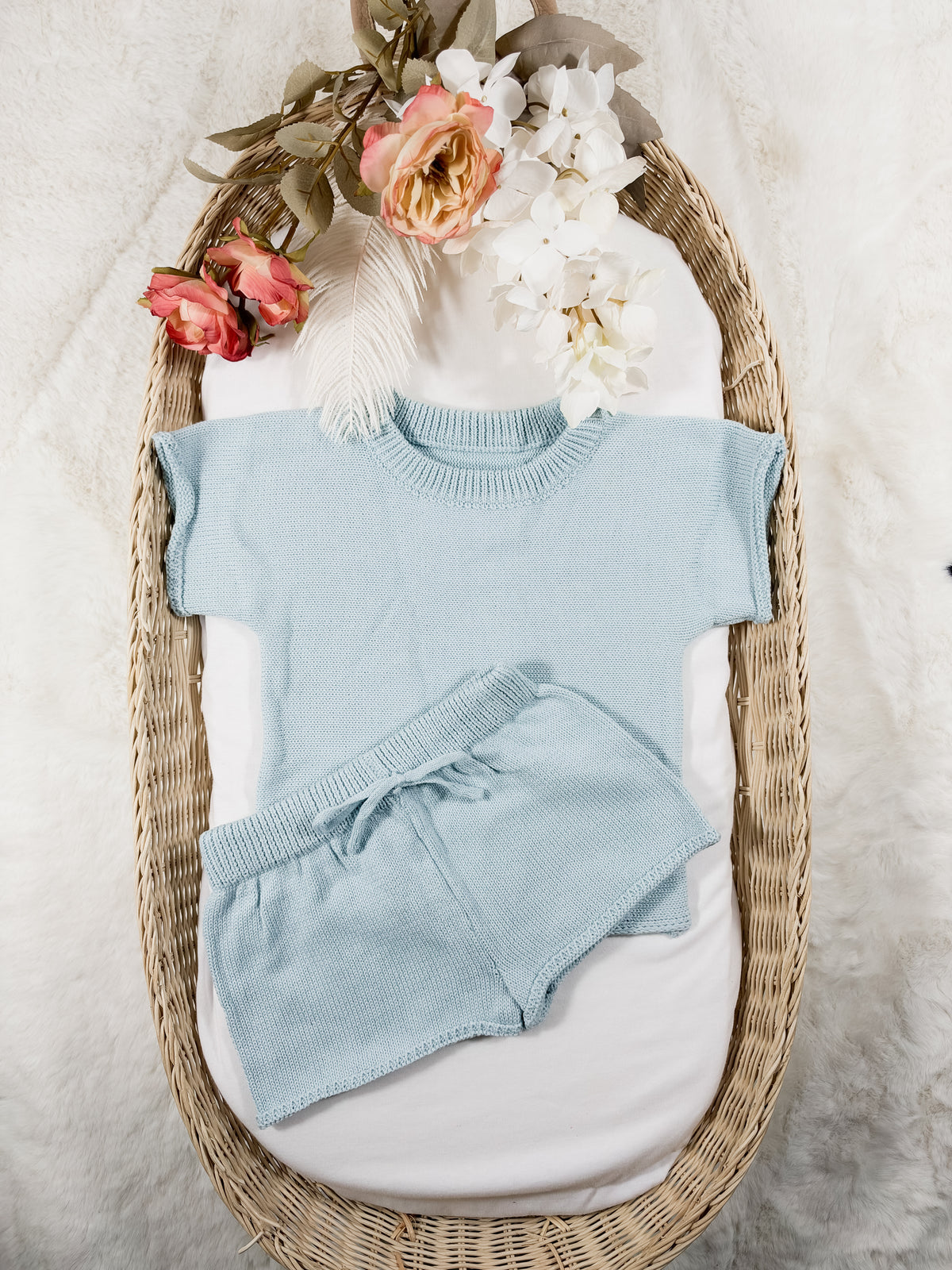 Summer Knit T-shirt & Shorts Set💜🩵