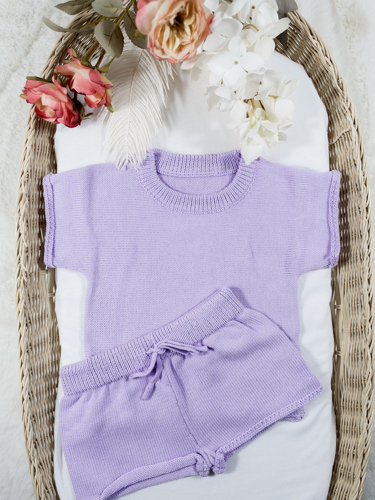 Summer Knit T-shirt & Shorts Set💜🩵