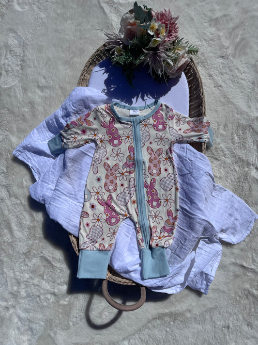 Easter Bunny Bamboo Romper – Blush Blue