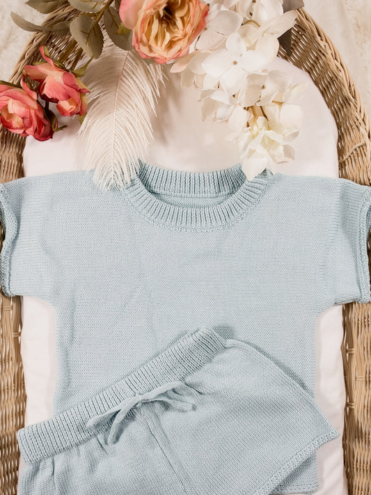 Summer Knit T-shirt & Shorts Set💜🩵