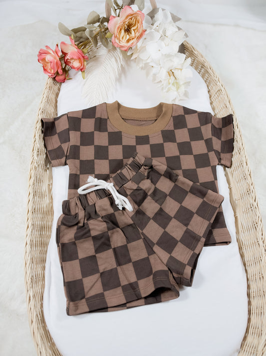 Brown Check Tee & Shorts Set 🤎