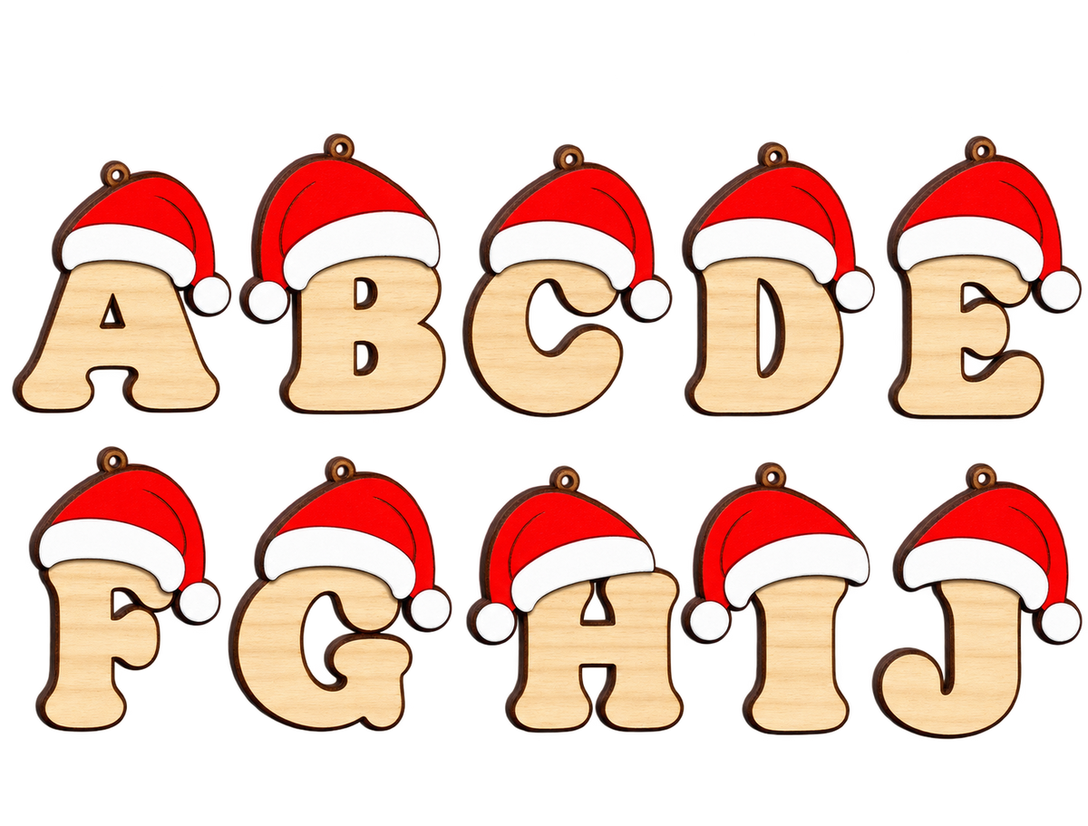Santa Hat Letter Ornament | Wooden Christmas Initial