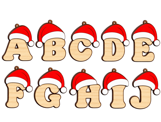Santa Hat Letter Ornament | Wooden Christmas Initial