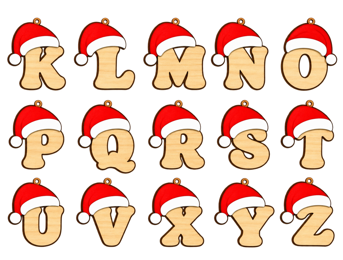 Santa Hat Letter Ornament | Wooden Christmas Initial