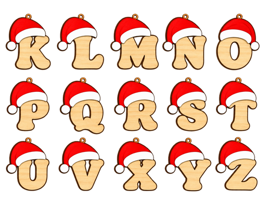 Santa Hat Letter Ornament | Wooden Christmas Initial